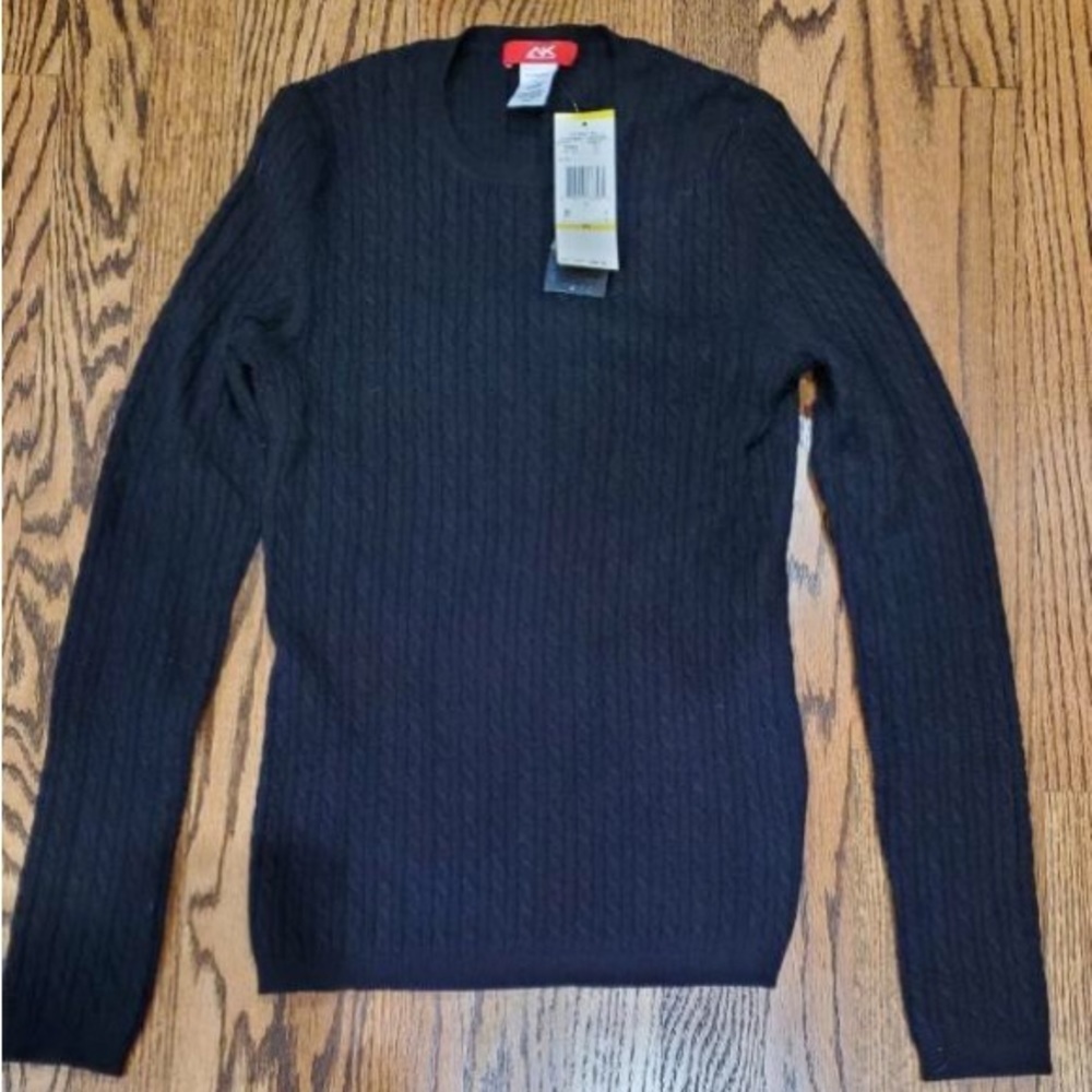 NWT Anne Klein lightweight black 100% cashmere cable knit design sweater. Sz.M - Picture 1 of 6